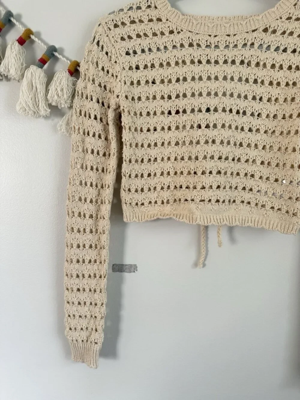 Free People Beach Waiting For Tonight Fauxchet Crochet Top Cream Boho Festival